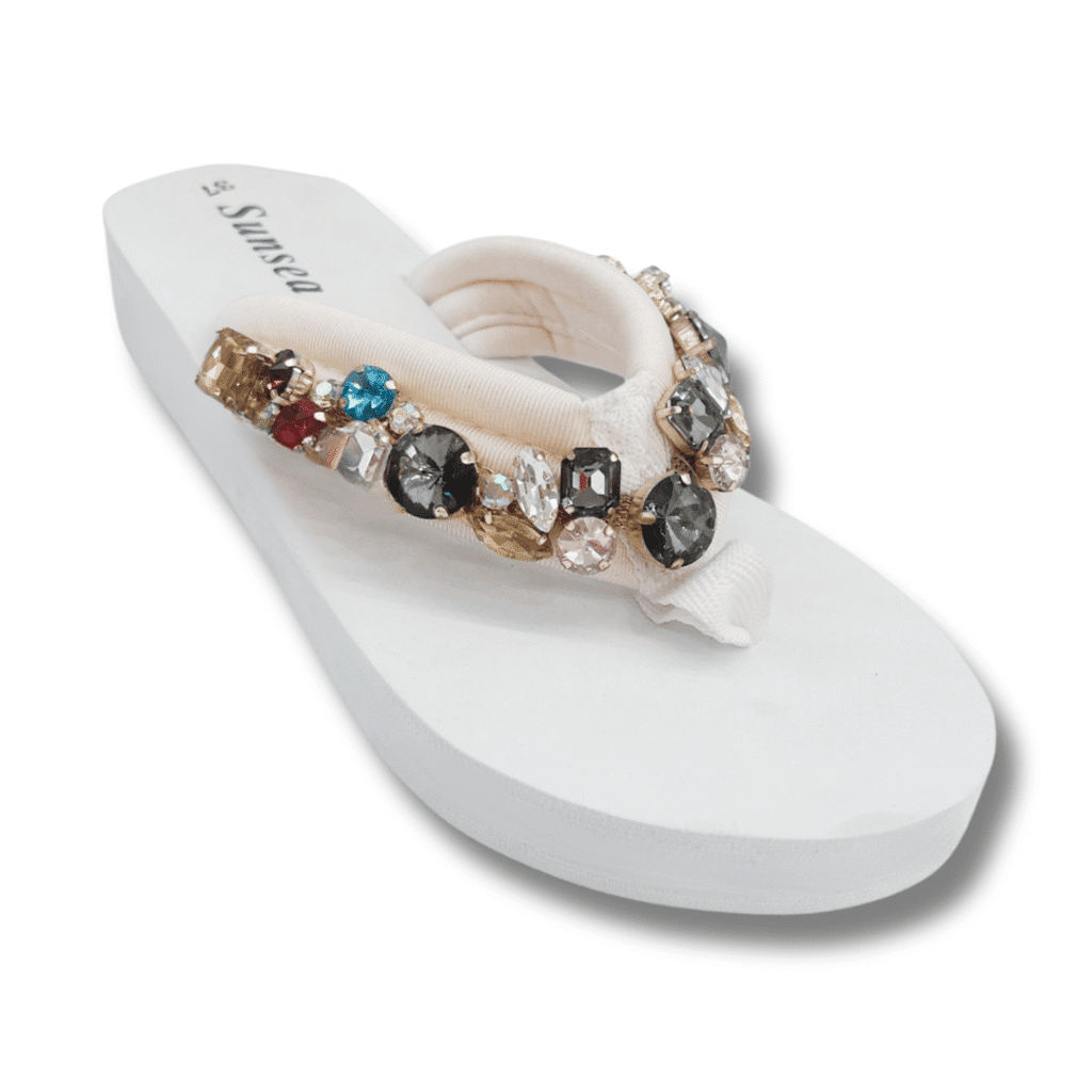 sandalias de cuña elegantes mujer con piedrecitas BLANCO