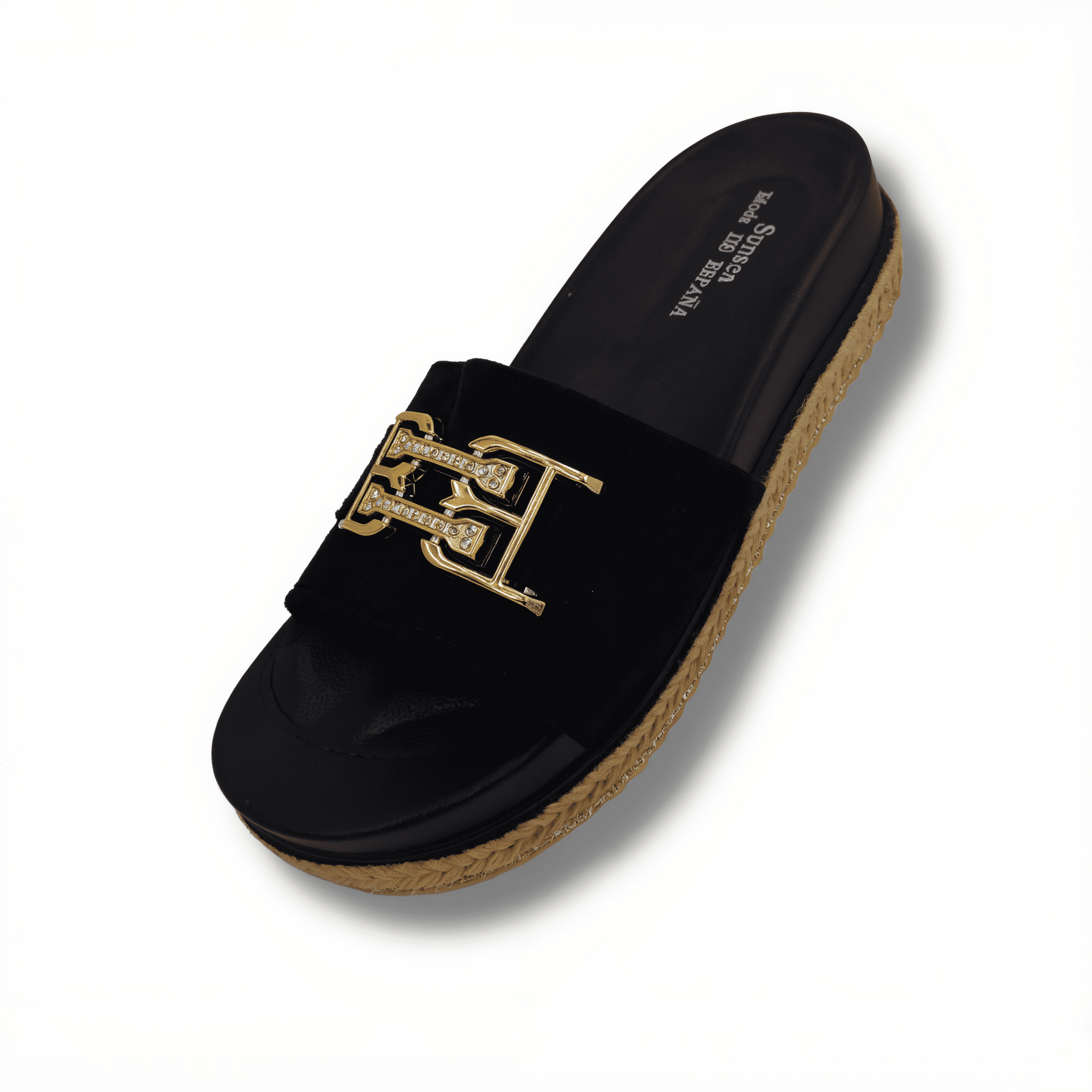 sandalias planas con diseño bb color negro