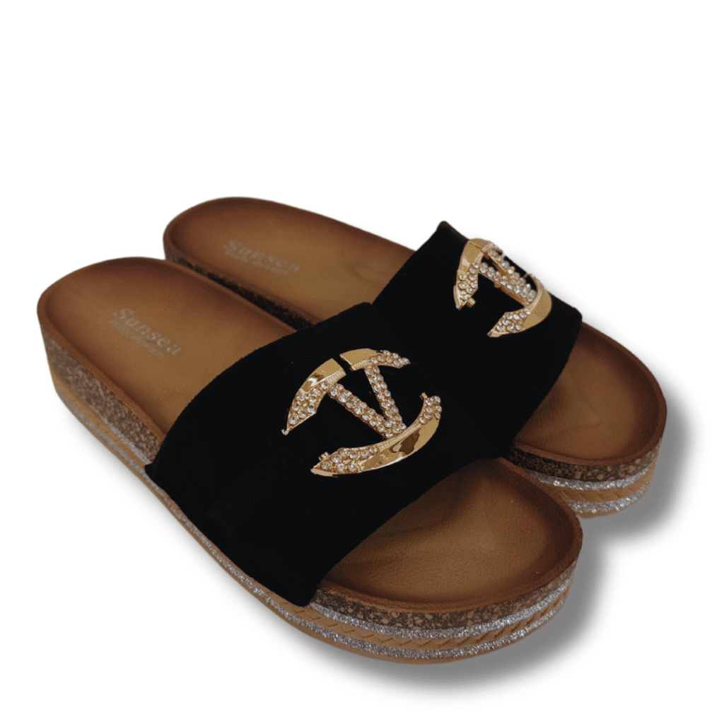 sandalias con diseño de v mujer negro