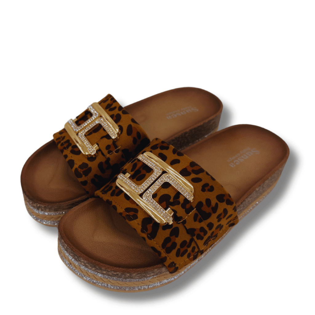 sandalias con cadena de mujer leopardo