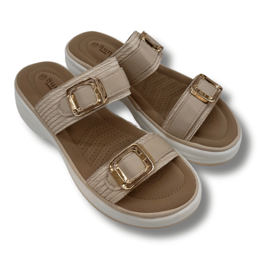 sandalias doble cadena beige delante