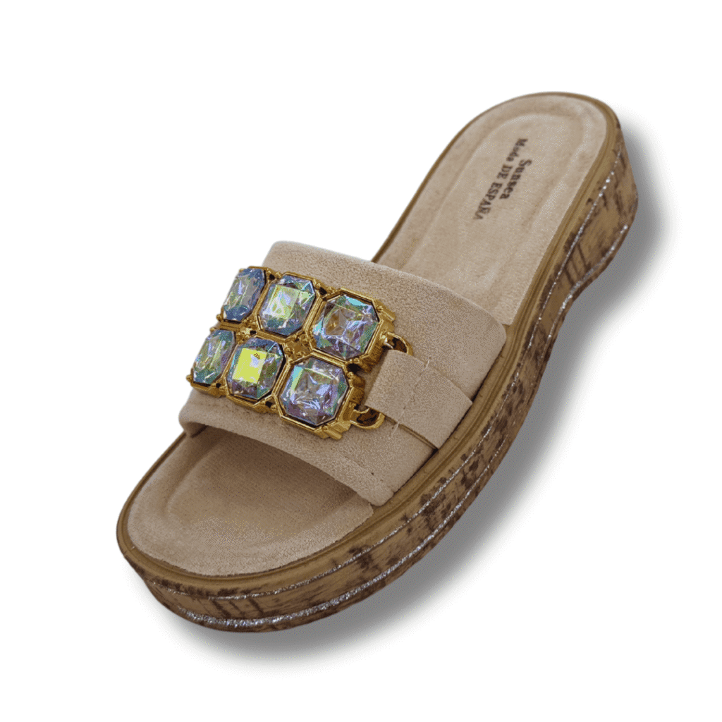 sandalias planas con diamantes para mujer color beige