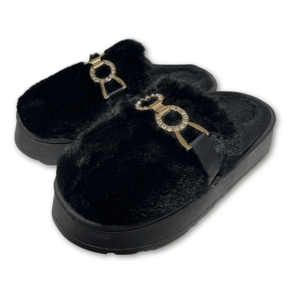 zuecos de casa mujer pelito aros dorados color negro