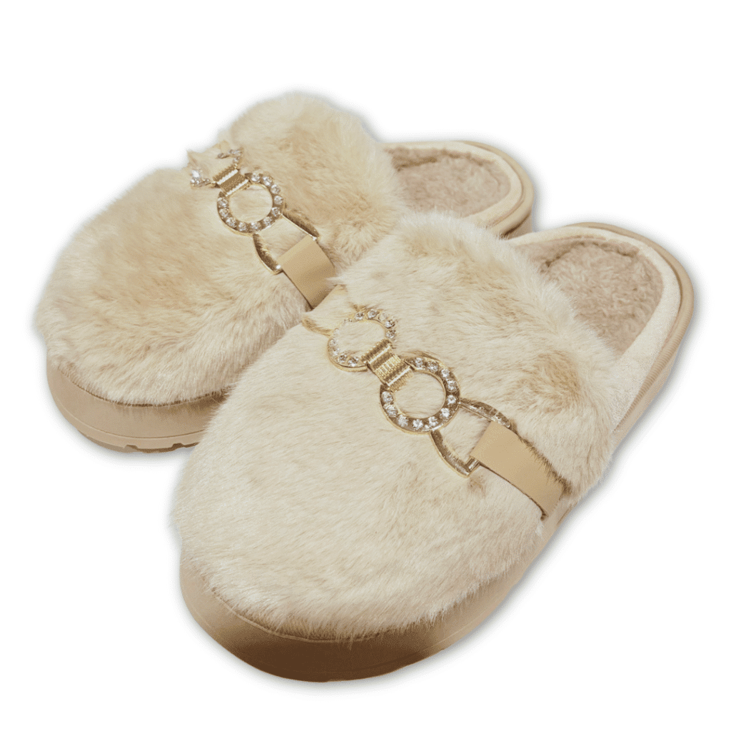 zuecos de casa mujer pelito aros dorados color beige