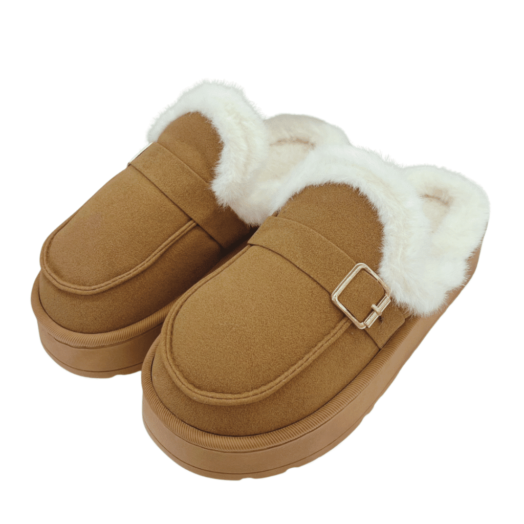 Zapatillas de casa mujer camel con pelo y plataforma